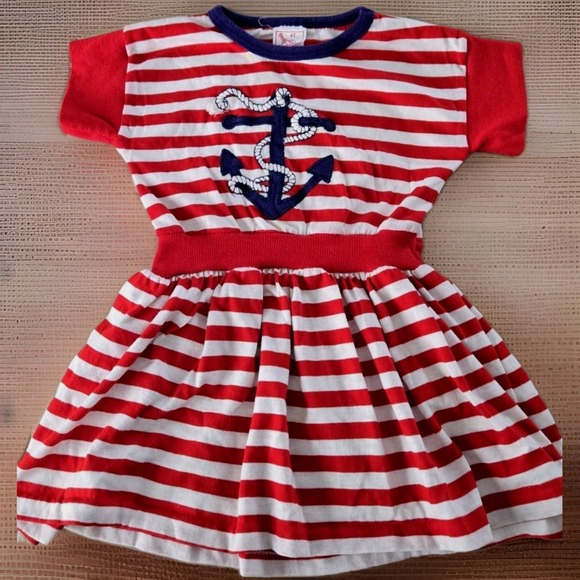 Buster Brown Other - Vintage Buster Brown Sailor Anchor Dress 4T USA Red White Stripe Nautical Cute